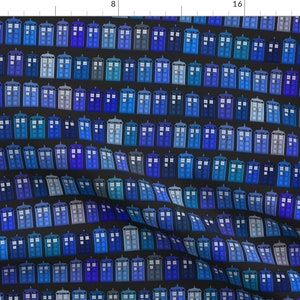 Police Box Fabric - Hodgepodge Black By Spacefem - Police Box Blue Grid Pattern Cotton Fabric By The Yard With Spoonflower