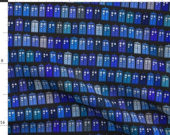 Police Box Fabric - Hodgepodge Black By Spacefem - Police Box Blue Grid Pattern Cotton Fabric By The Yard With Spoonflower