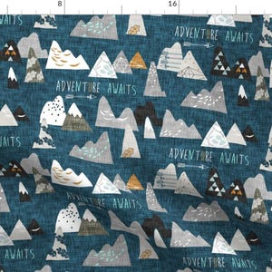 Boy Fabric - Adventure Awaits (Midnightl) Regular By Nouveau Bohemian - Baby Boy Nursery Mountain Cotton Fabric By The Yard With Spoonflower