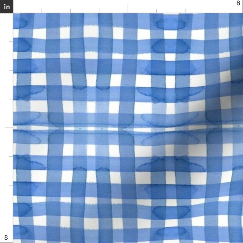 Blue Gingham Watercolor Fabric Sky Gingham by Cest_la_viv Etsy