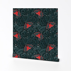 Moths At Night Removable Peel and Stick Wallpaper - Entomology Lepidoptera Bug Collection - Wall Art Wall Decor - Cinnabar Moth by boszorka