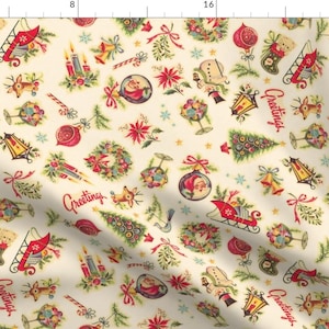 Retro Fabric - Vintage Christmas by juliamonroe - Christmas Retro Christmas Vintage Vintage Christmas Fabric by the Yard by Spoonflower