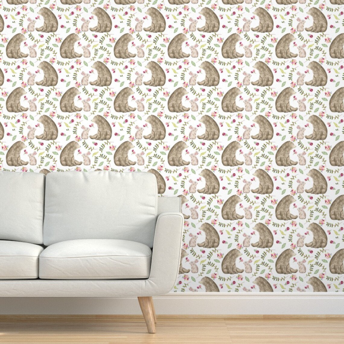 Bear & Bunny Wallpaper Bear Bunny Friends by Gingerlous - Etsy