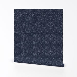 Stitch Wallpaper - Seville Quilt Navy By Holli Zollinger - Stitch Custom Printed Removable Self Adhesive Wallpaper Roll by Spoonflower
