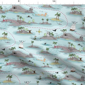 Pirates Nautical Ocean Treasure Map Fabric - Dangerous Waters By Rachelmacdonald - Pirates Cotton Fabric By The Yard With Spoonflower