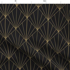 Art Deco Pattern Fabric - Sun Burst Gold On Charcoal By Anvil Studio - Art Deco Pattern Black Cotton Fabric By The Yard With Spoonflower