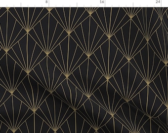Art Deco Pattern Fabric - Sun Burst Gold On Charcoal By Anvil Studio - Art Deco Pattern Black Cotton Fabric By The Yard With Spoonflower