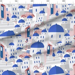 Travel Fabric - Santorini Scene by pallavi_chaudhary - Vacation Mediterranean Greece Holiday Houses Blue Fabric by the Yard by Spoonflower image 2