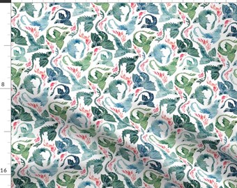 Dragon Fabric - Dragon Fire By Adenaj - Sea Green Blue Fantasy Fairytale Castle Kids Mystical Cotton Fabric By The Yard With Spoonflower