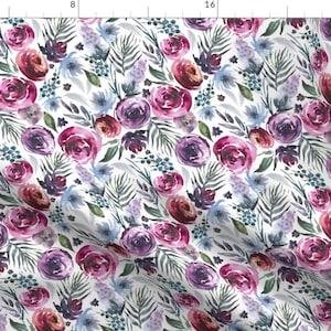 Watercolor Rose Flowers Fabric - Bordeaux Plum Watercolor Floral By Corasofia - Bordeaux Flowers Cotton Fabric By The Yard With Spoonflower