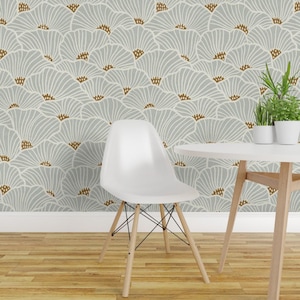 Neutral Flowers Peel and Stick Wallpaper - Modern Geometric Soft Lines Coastal - Removable Wall Decor Art - San Diego Blue by amy_maccready