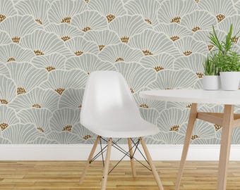 Neutral Flowers Peel and Stick Wallpaper - Modern Geometric Soft Lines Coastal - Removable Wall Decor Art - San Diego Blue by amy_maccready