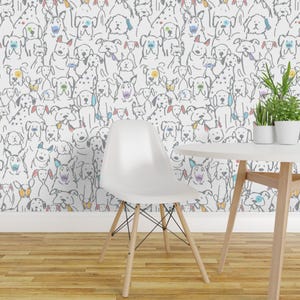 Whimsical Dogs Peel and Stick Wallpaper - Fun Cute Happy Cheerful Color Pop - Removable Wall Decor Art - Doodle Dogs by shellyreneedesigns