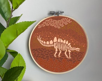 Dinosaur Embroidery Template on Cotton - Stegosaurus By Scarlette Soleil - Rust Embroidery Pattern for 6" Hoop Custom Printed by Spoonflower