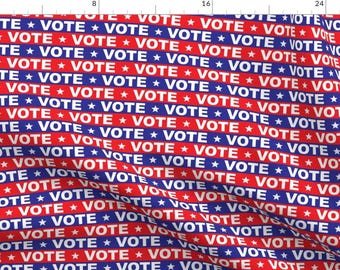 May include: A red, white, and blue fabric pattern with the word "VOTE" repeated in white letters. Stars are scattered throughout the pattern.