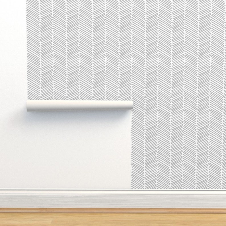 Chevron Wallpaper Freeform Arrows Large in Gray/White by Domesticate Spoonflower Custom Printed Removable Self Adhesive Wallpaper Roll image 4
