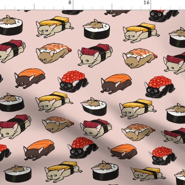 Pink Kawaii Sushi Dogs Fabric - Sushi Chihuahuas By Huebucket - Pink Dogs Food Illustration Cotton Fabric By The Yard With Spoonflower