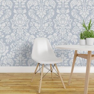 Damask Wallpaper - Balmoral Damask Large White Versailles Fog By Peacoquettedesigns - Custom Printed Adhesive Wallpaper Roll by Spoonflower image 3