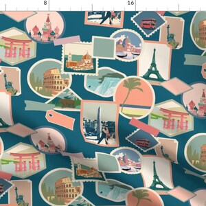 Parisian Travel Stamps Fabric - Mml-Life Journey By Marcela Mac Laughlin - Travel European Cotton Fabric By The Yard With Spoonflower