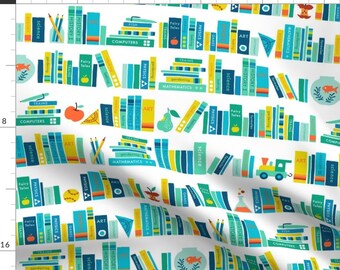 Library Books Fabric - Little School Library Boy By Heleen Vd Thillart - Back to School Books Cotton Fabric By The Yard With Spoonflower