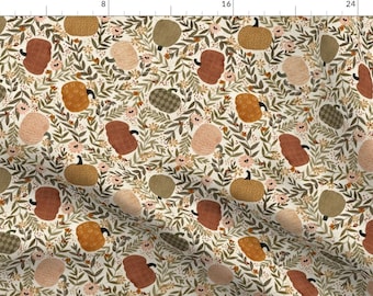 Botanical Fabric - Primitive Pumpkins And Vines by the_mirwo_forest - Cottagecore Halloween Thanksgiving Fabric by the Yard by Spoonflower