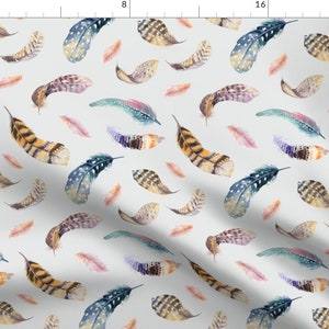 Watercolor Boho Feather Fabric - Watercolor Feather Boho Design By Peace_Shop - Boho Feather Cotton Fabric By The Yard With Spoonflower