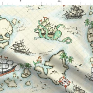 Nautical Pirate Fabric - Pirate Journey To Skull Island//Nautical Challenge//Rust By Kim Marshall - Nautical Fabric With Spoonflower