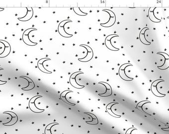 Sleeping Moon Fabric - Over The Moon By Hipkiddesigns - Black and White Moon Nursery Decor Cotton Fabric By The Yard With Spoonflower