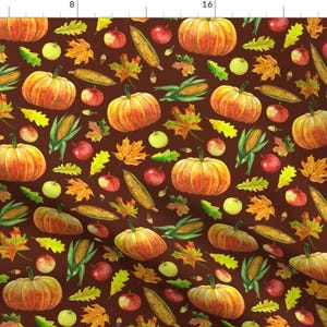 Fall Foods Fabric - Harvest By Svetlana Prikhnenko - Fall Autumn Watercolor Pumpkin Corn Leaves Cotton Fabric By The Yard With Spoonflower