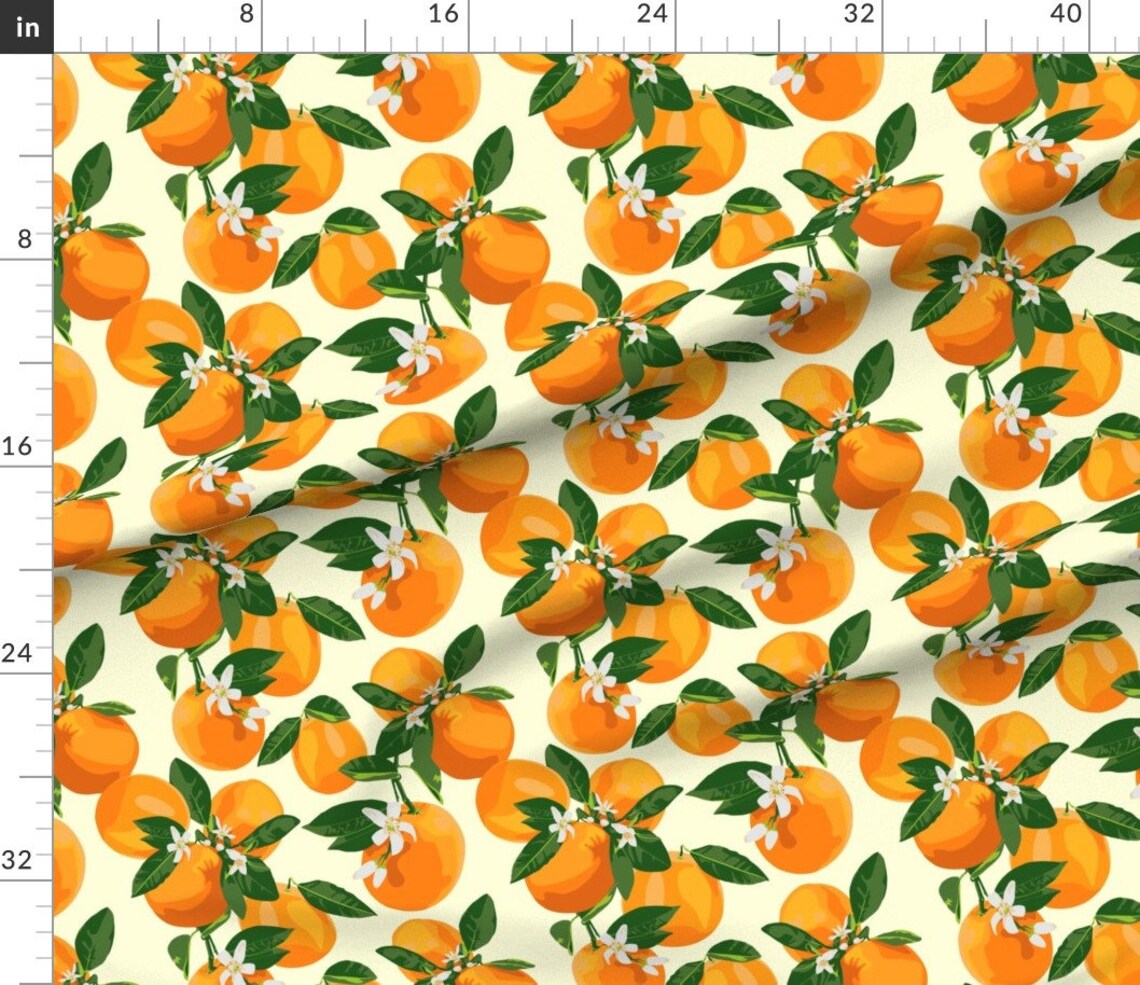 Oranges Fabric Oranges and Blossoms on Cream Ii by Etsy