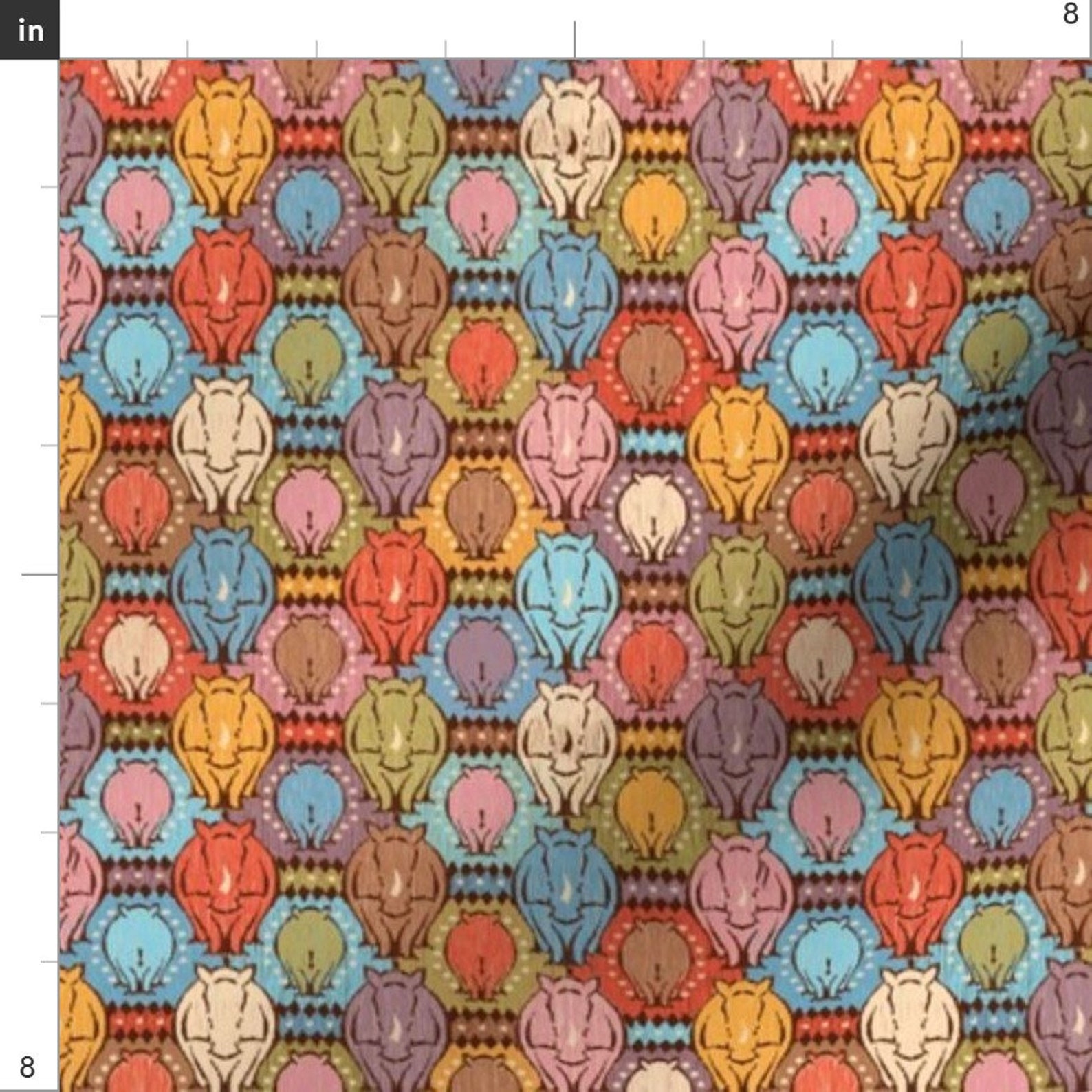 Rhino Fabric Tribal Rhino By Cassiopee Rhino Abstract Etsy