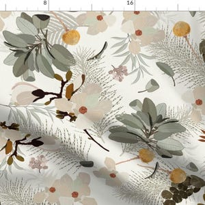 Magnolia Floral Fabric - Ella Cream by onesweetorange - White Flowers Sage Green Spring Botanical Fabric by the Yard by Spoonflower