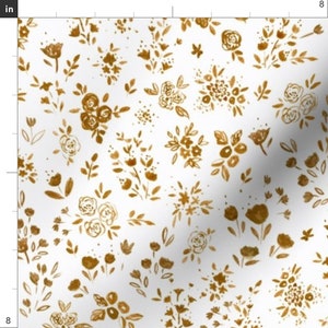 Brown Floral Natural Fabric Darlene Floral Ditsy Gold White By Crystal Walen Floral Cotton Fabric By The Yard With Spoonflower image 2