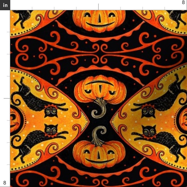 Vintage Halloween Fabric Jumping Cat by Johannaparkerdesign Etsy