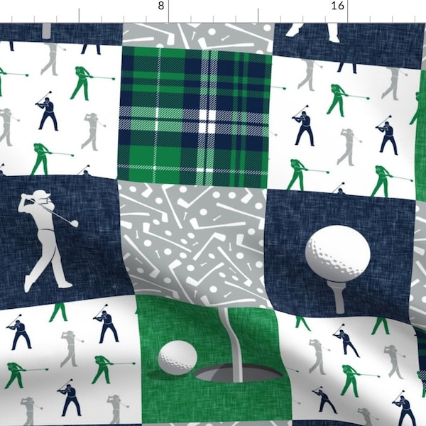 Golf Cheater Quilt Fabric Fabric - Golf Wholecloth - Green Navy Plaid - Lad19 By Littlearrowdesign - Golf Fabric Fabric With Spoonflower