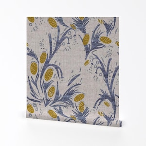 Boho Thistle Wallpaper - French Linen Thistle By Holli Zollinger - Boho Custom Printed Removable Self Adhesive Wallpaper Roll by Spoonflower