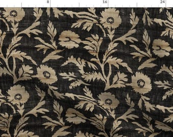 Black Boho Floral Fabric - Hali Vintage by holli_zollinger - Rustic Farmhouse Grain Sack Weathered Fabric by the Yard by Spoonflower