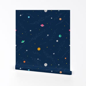 Ditsy Space Removable Peel and Stick Wallpaper - Science Galaxy Cosmos Planets Cartoon - Wall Art Wall Decor - Space Pattern by stolenpencil
