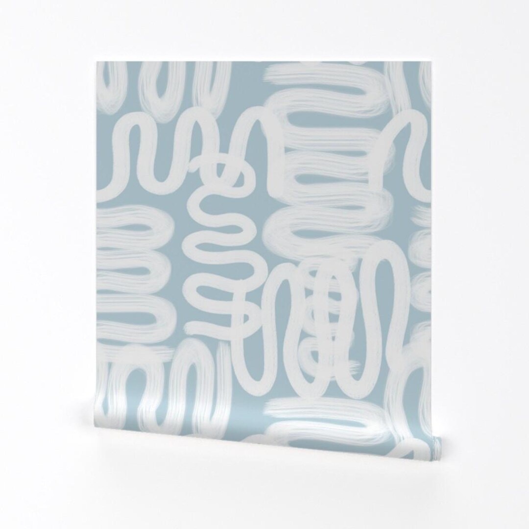 Abstract Squiggle Removable Peel and Stick Wallpaper - Modern Art Blue ...