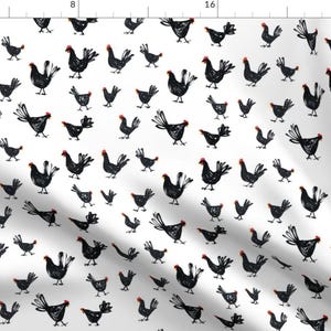 Chicken Doodle Black Farm Animals  Fabric - Sketchy Chickens By Penny Eversole - Chicken Cotton Fabric By The Yard With Spoonflower