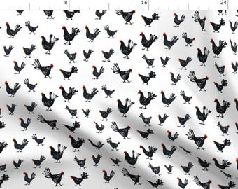 Chicken Doodle Black Farm Animals  Fabric - Sketchy Chickens By Penny Eversole - Chicken Cotton Fabric By The Yard With Spoonflower