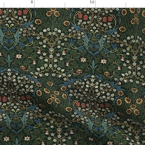 William Morris Fabric - Blackthorn by salvagescapes - Dark Green Blue Leaves Vine Floral Art Nouveau Fabric by the Yard by Spoonflower