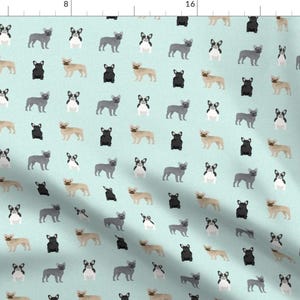 Frenchie Fabric - French Bulldogs - Aqua - Dog, Dogs, Dog Breeds, Pet Pets By Petfriendly - French Bulldog On Teal Fabric With Spoonflower