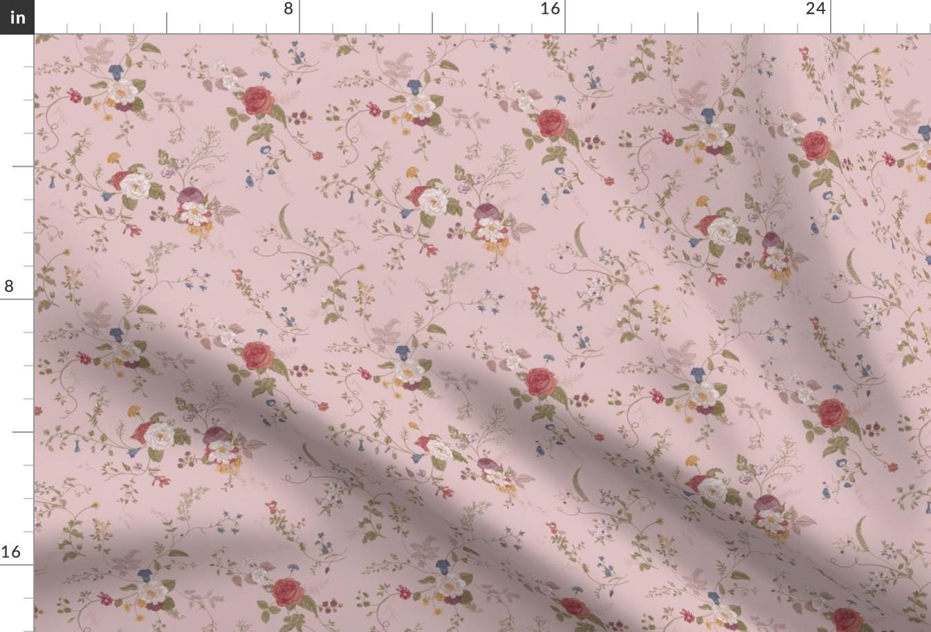 Botanical Fabric - Victorian. Dusty Rose By Olgakorneeva - Botanical Blush Pink Mauve Floral Cotton Fabric By The Yard With Spoonflower