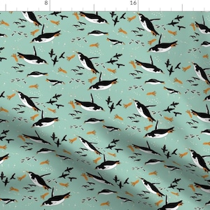 Swimming Penguin Fabric - A Flock Of Penguins By Eclectic House - Baby Bird Nursery Decor Cotton Fabric By The Yard With Spoonflower