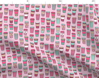 Coffee Fabric - Coffee // Coffee Cafe Latte Fabric Pink And Mint Coffee Fabric By Andrea Lauren - Cotton Fabric by the yard With Spoonflower