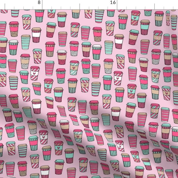 Coffee Fabric - Coffee // Coffee Cafe Latte Fabric Pink And Mint Coffee Fabric By Andrea Lauren - Cotton Fabric by the yard With Spoonflower