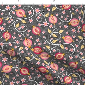 Pomegranate Fabric - A Jewel Of A Fruit By Inscribed Here - Pomegranate Food Gray Red Botanical Cotton Fabric By The Yard With Spoonflower image 1