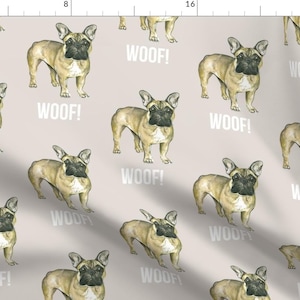 French Bulldog Fabric - Little Fawn Frenchie Says Hello By Taraput Woof! Cute Puppy fabric Dog - Cotton Fabric By The Yard With Spoonflower