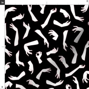 Hand Print Fabric - Hand Print On Black By Dearchickie - Hands Arm Gestures Body Black and White Cotton Fabric By The Yard With Spoonflower image 3